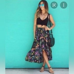 Spell Floral Maxi Skirt - Black and Multicolor